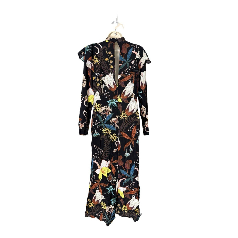 H&M Floral Ruffled Maxi Dress Sz 2 Dark Feminine Boho Autumn Bloggers Favorite - Picture 6 of 16